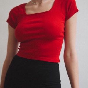 Red square neck top